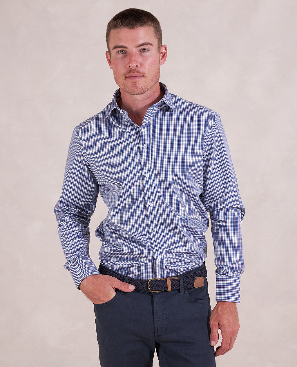 The Brookes - Thomas Mason Multi Check Journey Dress Shirt - Navy/Blue